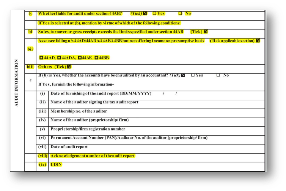 Disclosure of Reason of Audit, ACK & UDIN of Audit report